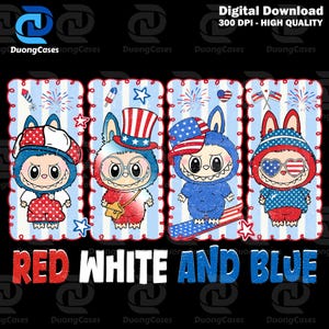 Personagens de bonecas fofas e amigos PNG, Personagens de bonecas de desenho animado vermelho, branco e azul PNG, Estilo de boneca patriótica PNG, Dia da Independência fofo dos EUA