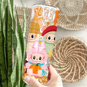 Cartoon Dolls Fall Vibes Character Wrap Design Png, Autumn Cartoon Character 20oz Skinny Tumbler PNG, Doll Cartoon 20oz Skinny Tumbler Wrap image 2