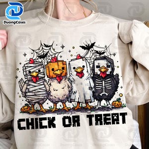Cartoon Halloween Chicken Png, Chick Or Treat Png, Funny Spooky Chicken Png, Trendy Halloween Shirt Design, Spooky Season Png, Pumpkin Png