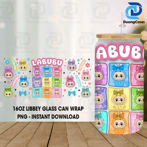 Cartoon 16oz Glass Can Wrap, Cartoon 16 oz Glass Can Png, 16 oz Libbey Glass Can Wrap, 16 oz Tumbler Wrap Png, Sublimation Design