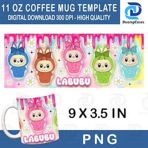 Cartoon 11 Unzen Becher Wrap Sublimationsdesign, Charakter Kaffeetasse, Cartoon 11 Unzen Becher Vorlage, digitaler Download