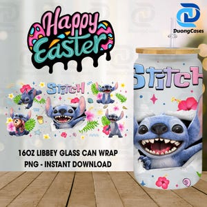 Blue Monster Character 16oz Glass Can Wrap, Cartoon 16 oz Glass Can Png, 16 oz Libbey Glass Can Wrap, 16 oz Tumbler Wrap Pngs