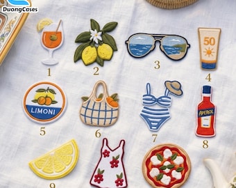 Écusson brodé à repasser d'été italien, écusson à coudre avec lunettes de soleil cocktail citron, maillot de bain pizza pour veste, sac fourre-tout