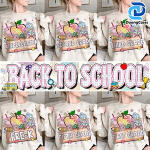 Preppy Back to School Bundle PNG, Coquette Teacher First Day of School Shirt Design, Girly Checkered Sublimation, Pre-k 1st/2nd/3rd Grade
