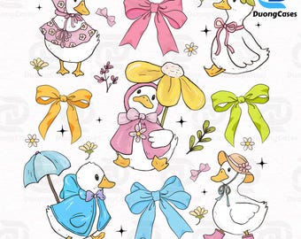 Sublimación para amantes de los gansos, Ganso coqueto PNG, Mamá gansa PNG, PNG femenino, Pato PNG, Lazo coqueto, Flores de primavera PNG, Día de la Madre PNG
