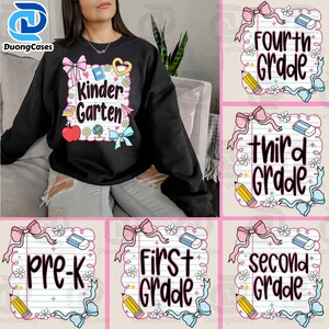 Back To School Png Bundle, Preppy Teacher Png, Pink Bow Pre-k 1st/2nd/3rd/4th Grade, First Day Of School Png,  Girly Coquette Sublimation