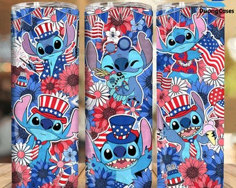 Blue Monster Floral 20 OZ Tumbler Wrap Design, Digital Download, Skinny Straight Wrap, Cartoon 20 OZ Tumbler Wrap, 4th of july tumbler