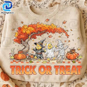 Trick Or Treat Spooky Bear Png, Cartoon Halloween Png, Spooky Ghost Bear And Friends Png, Trendy Cartoon Witch Honey Bear Halloween Png