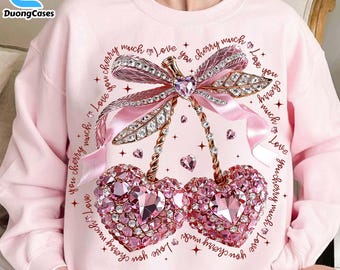 Lazo de cereza de San Valentín con diamantes de imitación PNG, Diseño de San Valentín PNG, Diseño de lazo de San Valentín coqueto, Corazón de San Valentín con amor PNG, Corazón de San Valentín