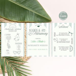 Editable Bachelorette Weekend Invitation Itinerary Canva Template | Packing List | Margs & Matrimony Theme | Girls Trip Printable