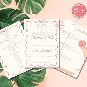 Bachelorette Weekend Planner: Itinerary, Invite & Packing List (Canva Template Digital Download)