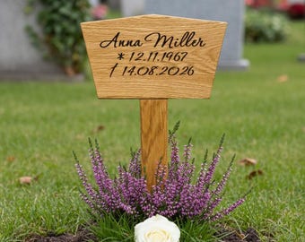 Personalized Wooden Grave Marker, Oak Memorial Name Sign, Custom Name & Dates, Choice of Font, Cemetery Marker