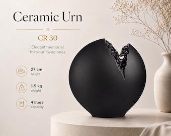 Ceramic Urn CR 30 with heart, Ceramic Cremate Urn For Ashes Adult, Memorial Casket, Urne pour Cendres