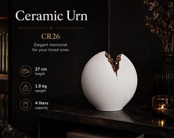 Ceramic Urn CR 26 with heart, Ceramic Cremate Urn For Ashes Adult, Memorial Casket, Urne pour Cendres