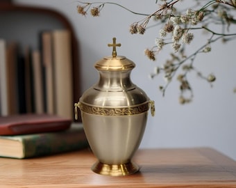 Brass Cremation Urn MS-11, Brass Cremate Urn For Ashes Adult, Memorial Casket, Urne pour Cendres