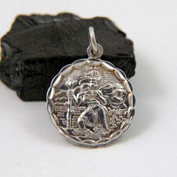 Vintage St Christopher Travel Saint Medal Charm Pendant, 925 Sterling Silver