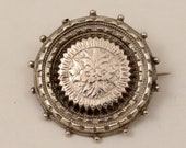 Antique Victorian Sweetheart Locket Brooch, Silver Tone Metal, Forget Me Not