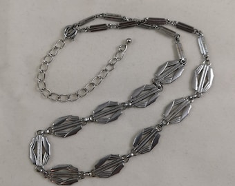 Vintage Art Deco Doule Sided Chrome Tone Geometric Link Choker Necklace with Extender