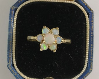 Vintage Silver Gilt Opal Cluster Ring US Size 8.25 or UK Q