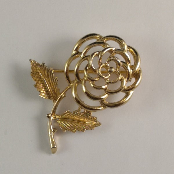 Vintage Sarah Coventry Canada Goldtone Rose Brooch Pin Petite Fleur
