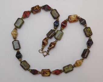 Vintage Faux Scottish Agate Glass Multicolored Pebble Bead Necklace 20 inches or 51 cm