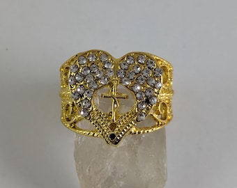 Vintage Angel Wing Heart Cross Ring: Engraved "With God all things are possible" 9.5 / T
