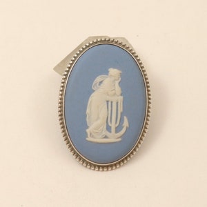 Wedgwood Blue Jasper Sterling Silver Hope and Anchor Oval Cameo Brooch