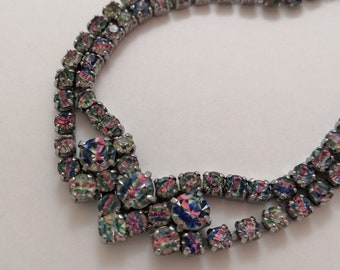 Vintage Rainbow Iris Glass Rhinestone Choker Necklace 15" or 38cm