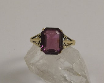 Vintage Art Deco Style Silver Gilt Amethyst Glass Paste Ring US Size 5.75 UK L