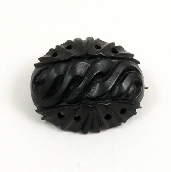Antique Victorian Mourning Brooch, Carved Pressed