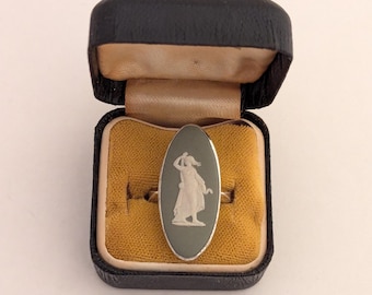 Vintage Wedgwood Sterling Silber Ring: Salbeigrüner Jaspis Cameo, US Größe 6.25, UK M