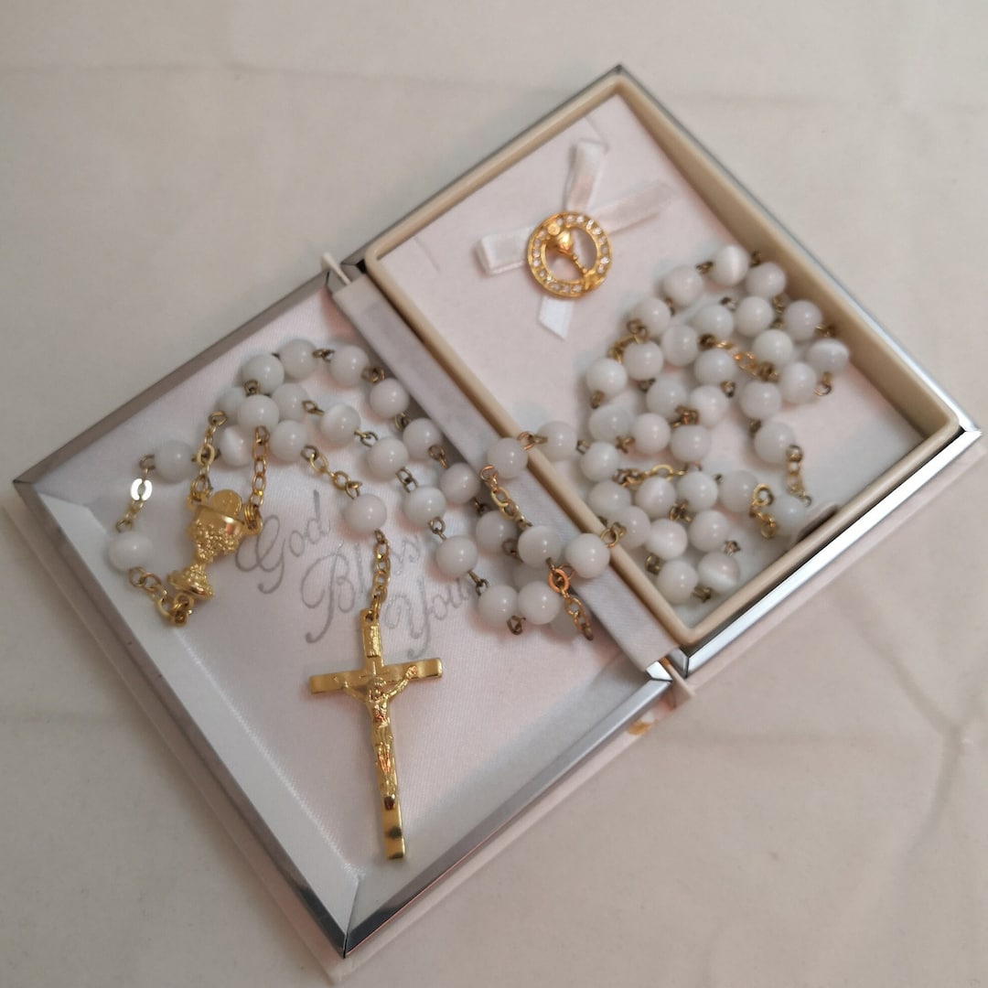 Vintage Italian First Communion Rosary and Chalice Lapel Pin Cats Eye ...