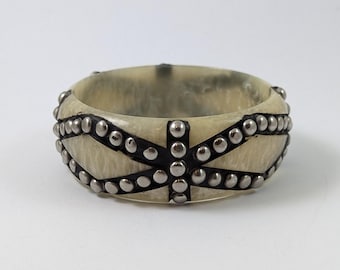Vintage Pearlized Marbled Plastic Bangle Studded Bracelet