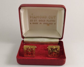 Gemelli con taglio a diamante placcati in oro 22 carati 22 carati vintage in scatola