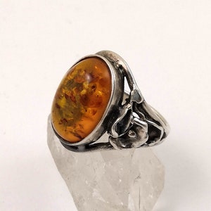 Vintage Sterling Silver Natural Baltic Amber Ring US Size 5.5 or UK Size K 1/2