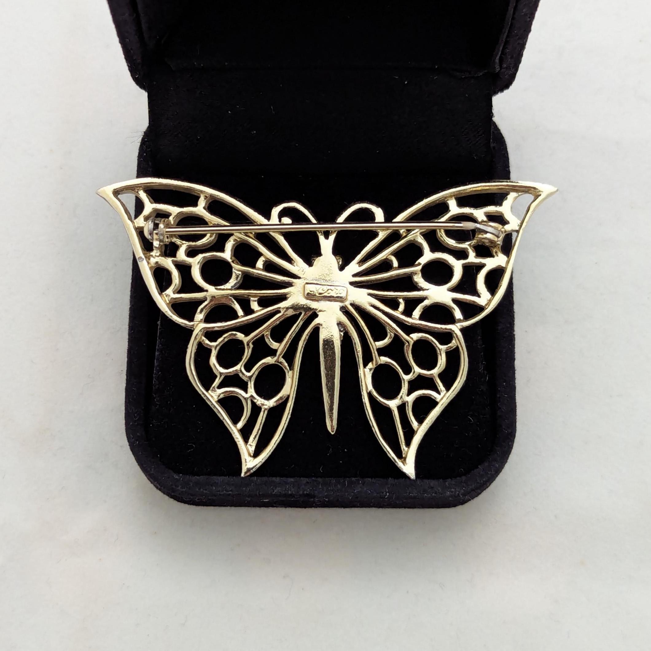 Vintage Signed CORO Butterfly Brooch Pin: Gold Tone Cream  display picture 1