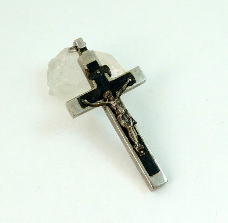 Antique Ebony Inlaid Inri Crucifix Cross Pendant - Old Inri Cross Pendant Antique Ebony Inlaid Inri Crucifix Cross Pendant - Old Inri Cross Pendant