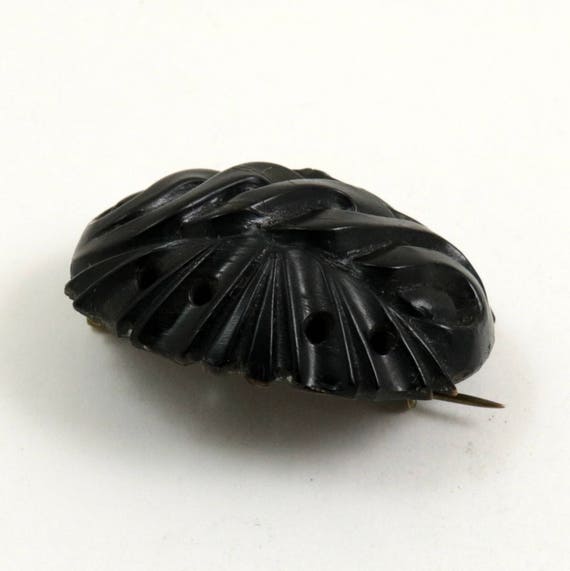 Antique Victorian Mourning Brooch Carved Pressed … - image 8