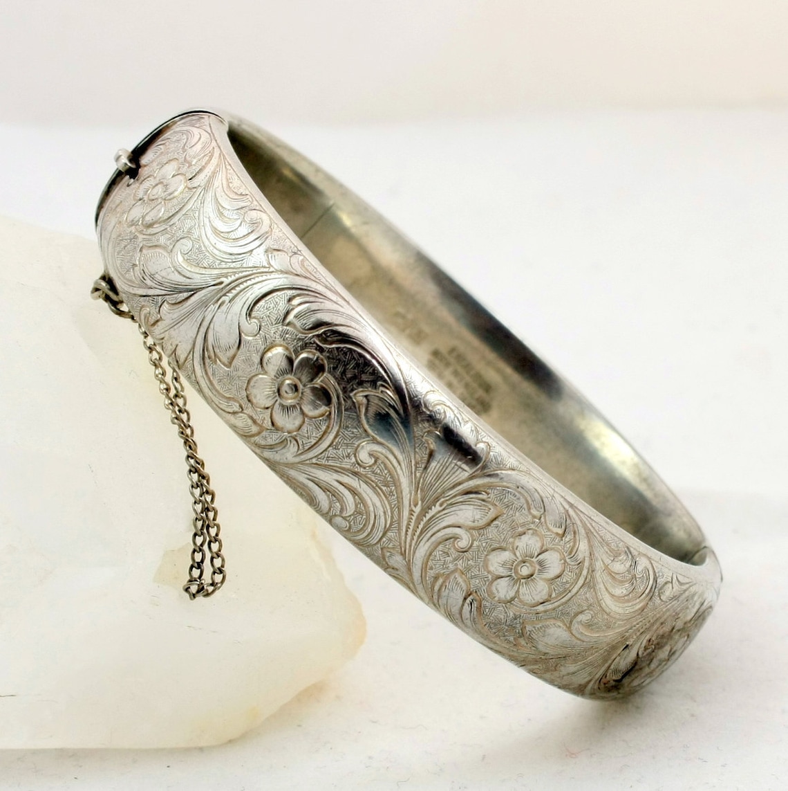 Vintage Engraved Sterling Silver Bracelet Hinged Bangle | Etsy