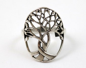 Vintage Tree of Life Ring 925 Sterling Silver Openwork US Size 7.25 or UK Size O