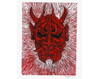 Hannya Demon Mask Poster | Matte Vertical Poster, Japanese Oni Artwork
