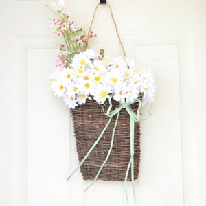 Wall Basket with yellow and white daisies Spring Decor Summer decor Front door decor image 2