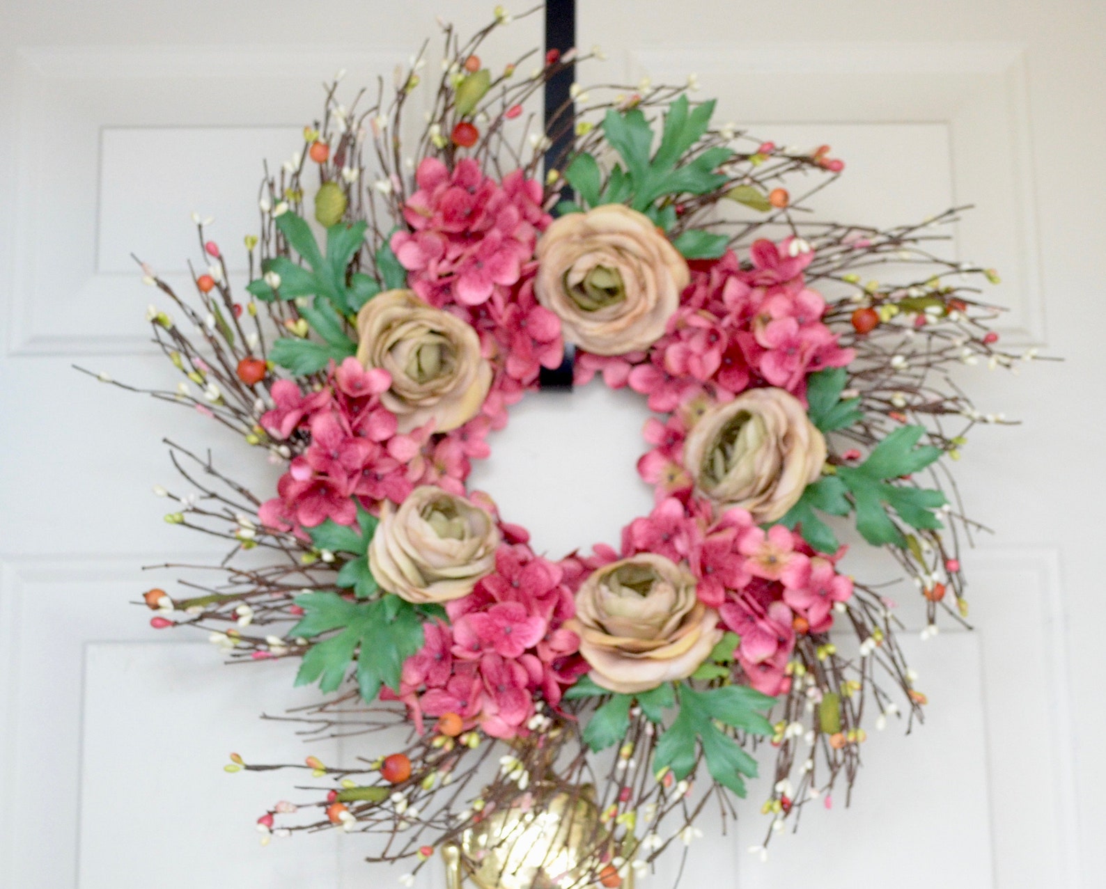 Pink Spring Summer Fall Wreath Cream/beige Ranunculus Pink - Etsy