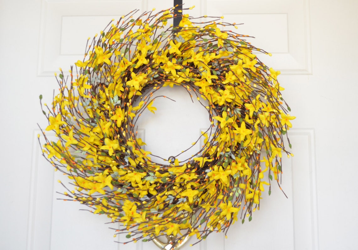 Yellow Silk Flower Forsythia Wreath for Spring Front Door Etsy