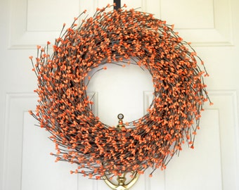 Orange Berry Wreath for Fall  Fall  wreath  Orange Autumn door decor Thanksgiving door decor