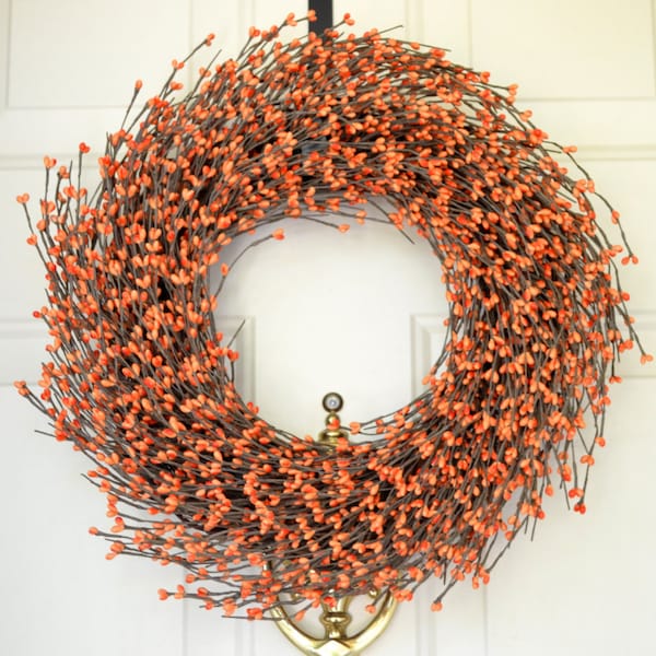 Orange Berry Wreath for Fall  Fall  wreath  Orange Autumn door decor Thanksgiving door decor