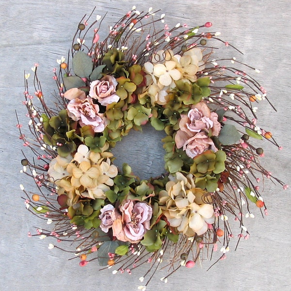 Silk Floral Wreath - Light Pink - Fall