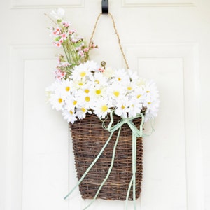 Wall Basket with yellow and white daisies Spring Decor Summer decor Front door decor image 1