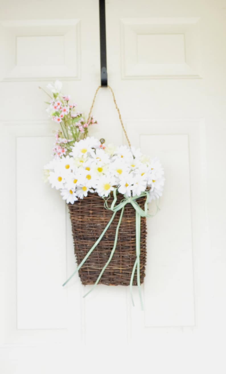 Wall Basket with yellow and white daisies Spring Decor Summer decor Front door decor image 5