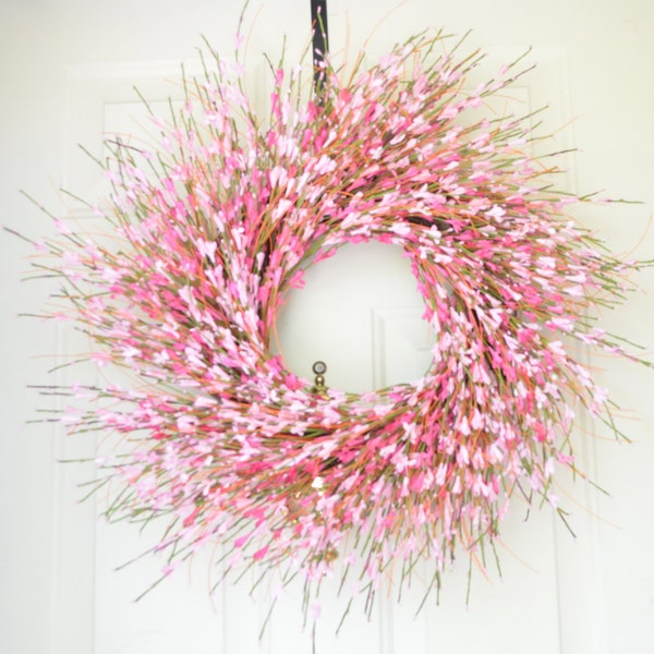 Pink Cherry Blossom Wreath with Paper Flowers for Spring or Summer